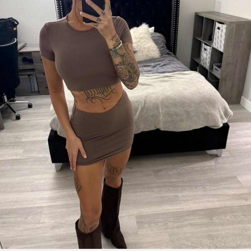 Mocha Brown Crop Top and mini Skirt Set